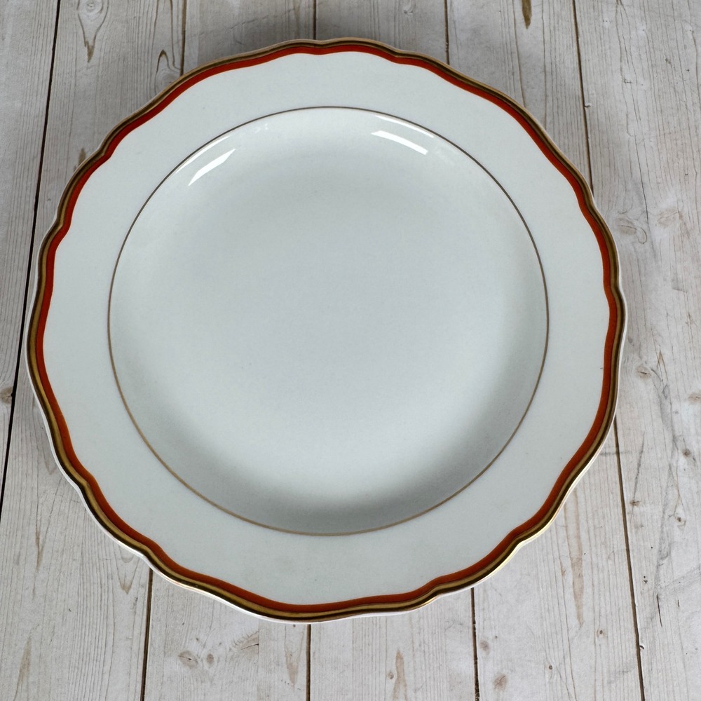 Meissen Orange Band Luncheon Plate Gold Trim Crossed‎ Swords 8 1/2"